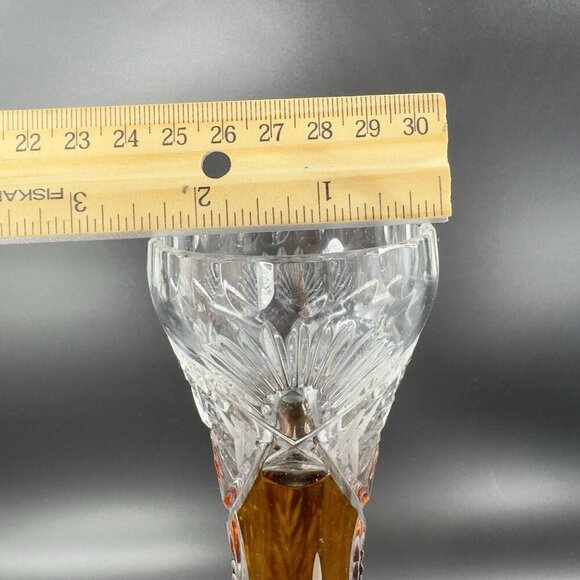 Vintage Czech Bohemian Glass Crystal Vase Vessel Amber Etching Floral Decor Vase - Picture 5 of 16